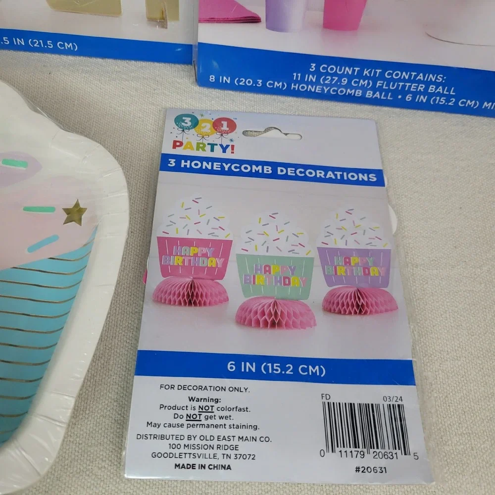 3-2-1 Cupcake Birthday Party Decoration Bundle Pastel Garland Plates Straws Etc